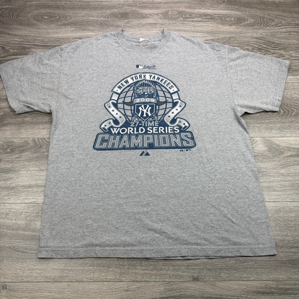 New York Yankees T-Shirt Men Large Gray World Series Champions 2009 MLB Baseball